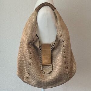 DONALD J PLINER HERRINGBONE TWEED SHOULDER BAG.